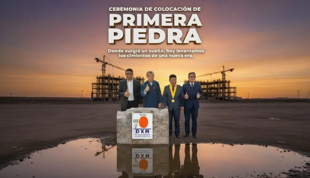 Dr. Lim en la ceremonia de colocación de la primera piedra de la nueva fábrica de DXN en Chilca, Perú.
